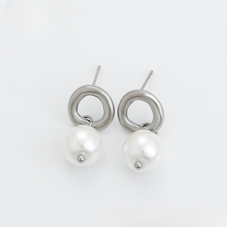 Silver Halo Pearl Drop Earrings