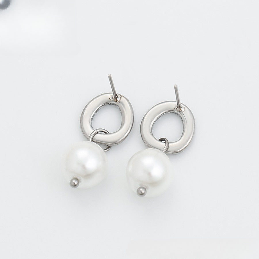 Silver Halo Pearl Drop Earrings