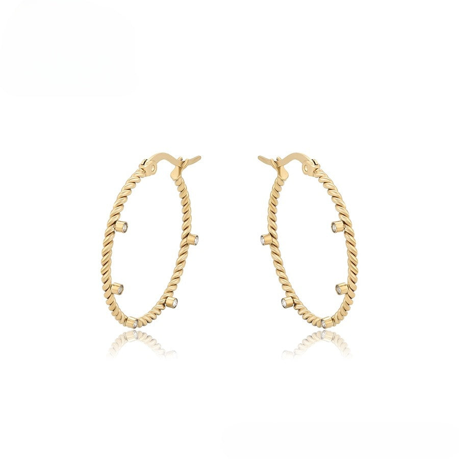 Gold Diamond-Studded Hoops