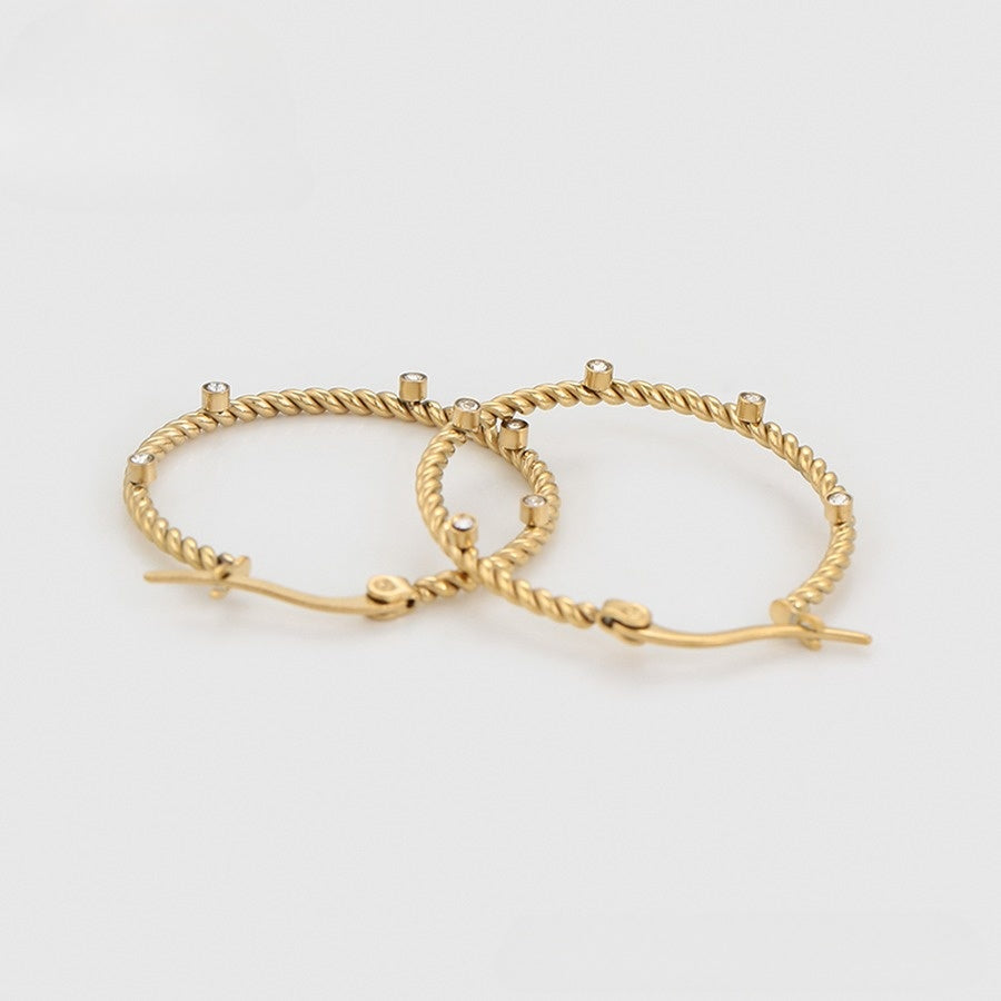 Gold Diamond-Studded Hoops